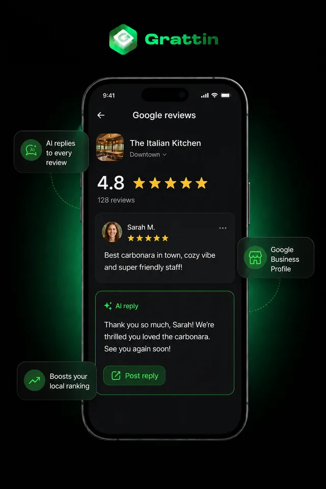 Grattin Google Business Profile AI assistant , restaurant review management