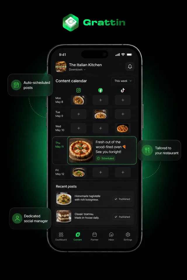 Grattin scheduling , automated Instagram and Facebook posts for restaurants