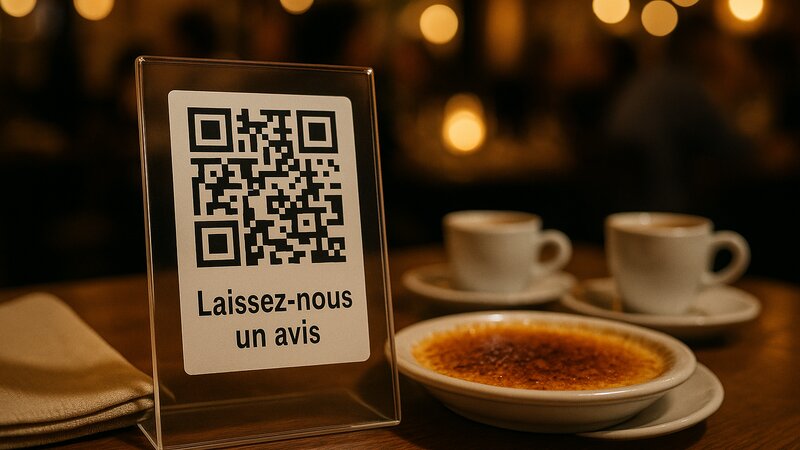 QR code sur une table de restaurant pour collecter des avis Google