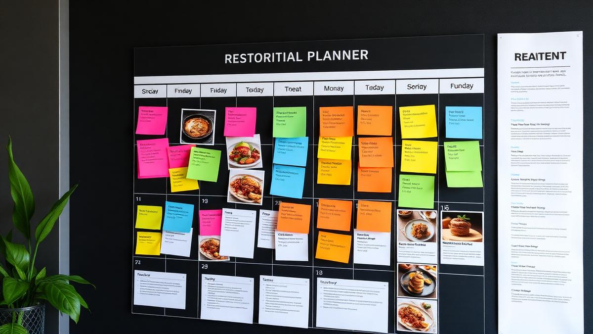 Calendrier éditorial pour restaurant avec planning de publications et photos de plats