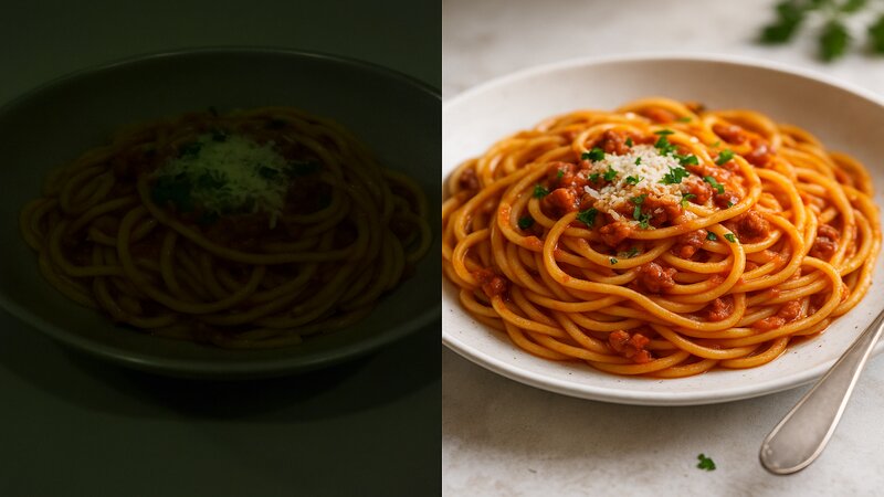 Comparaison avant/après : mauvaise vs bonne photo food pour restaurant