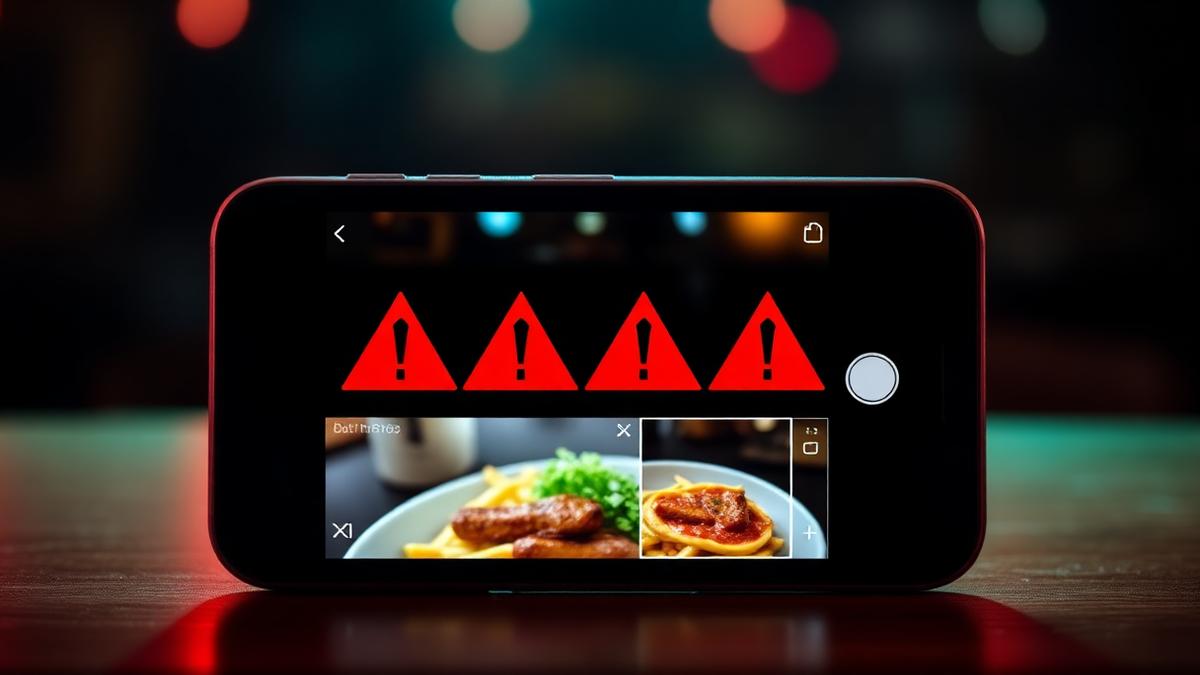Erreurs à éviter sur les réseaux sociaux pour restaurant avec signaux d'alerte sur smartphone