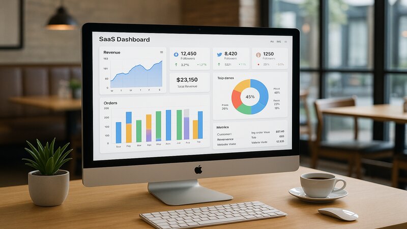 Dashboard SaaS d'analytics réseaux sociaux pour restaurant sur grand écran